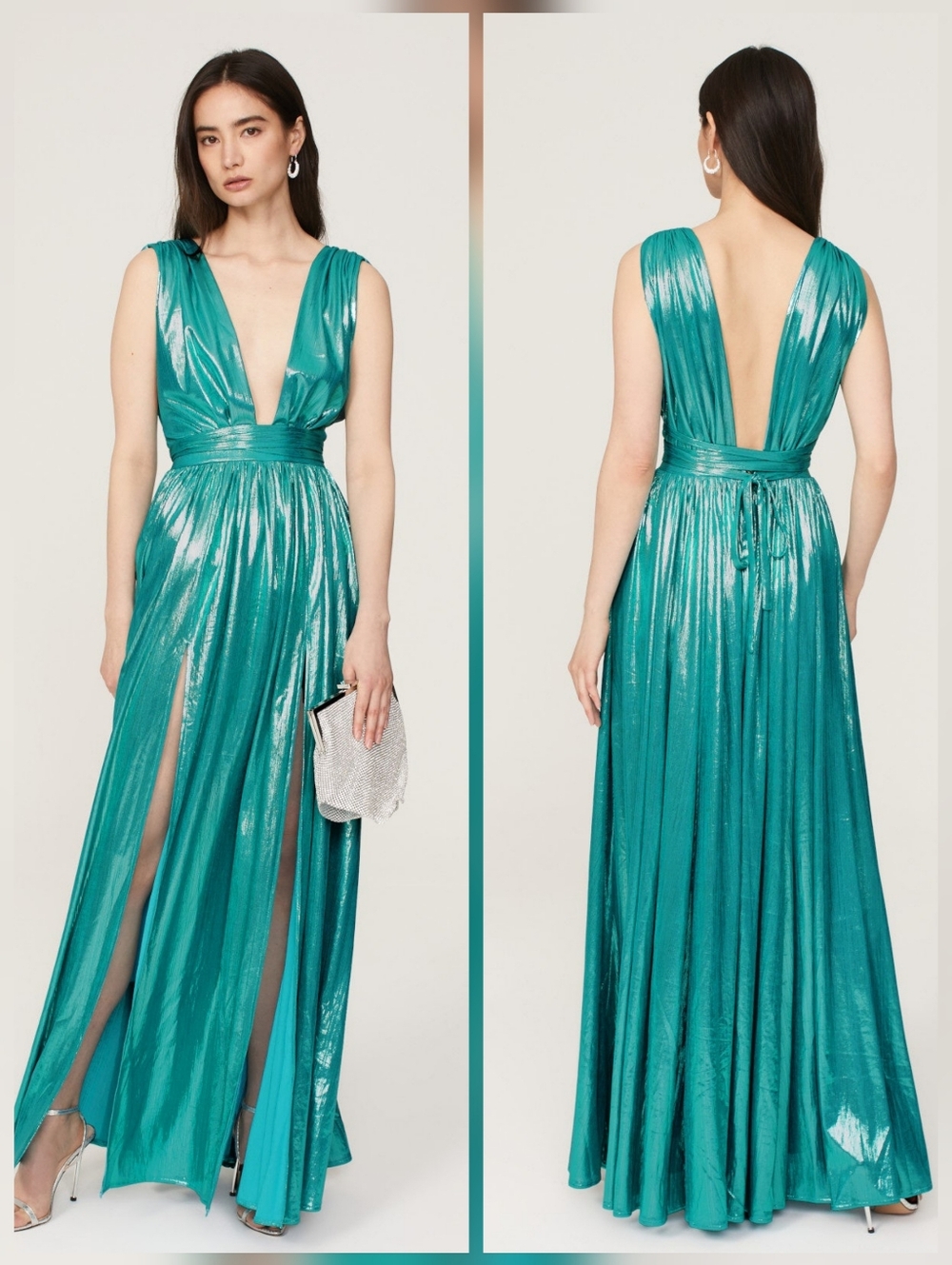 Bronx and Banco Romi Metallic Gown A-line Sleeveless V-neck Size M - Picture 1 of 14